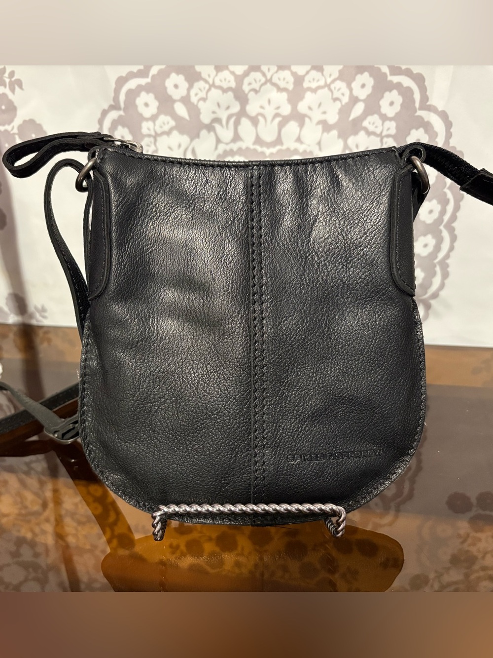 Black Leather Crossbody Saddle Bag - Unbranded